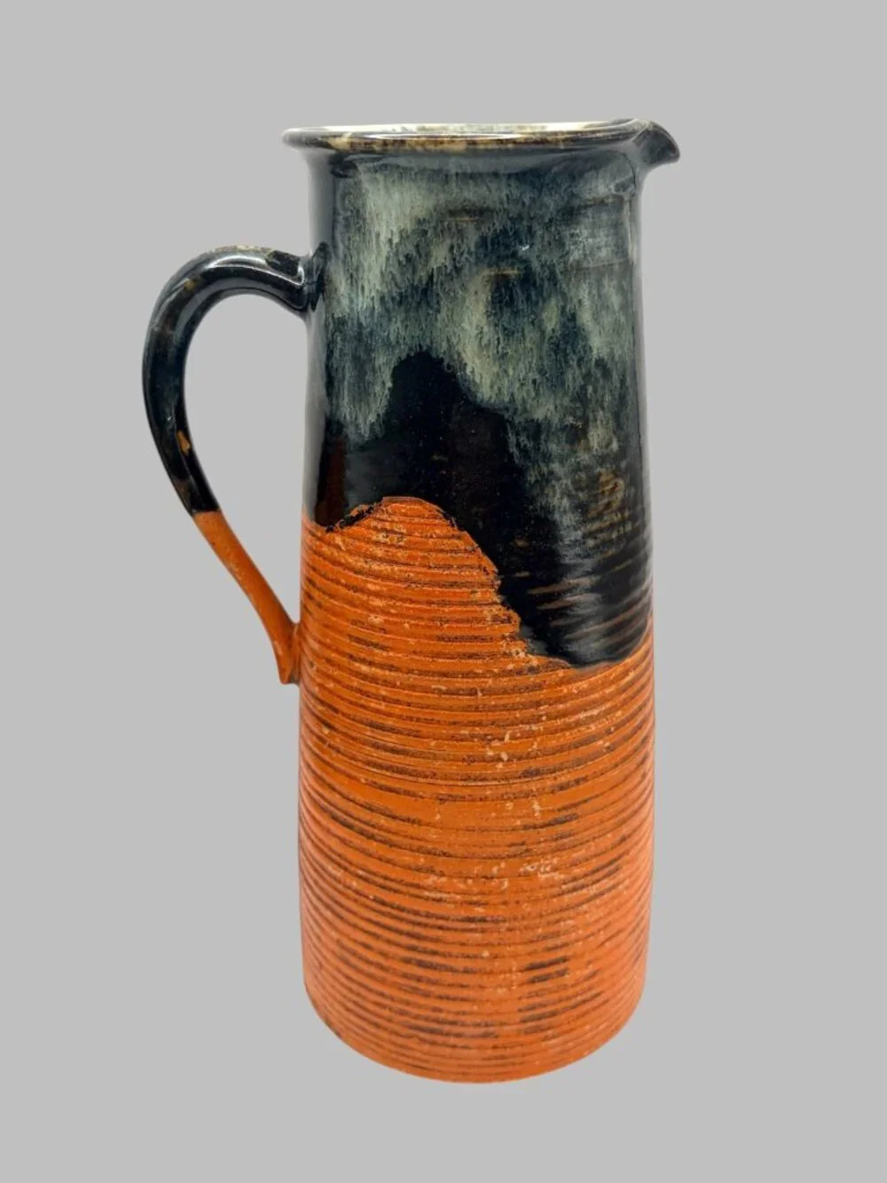 Vintage Japanese Sumida Gawa Style Figural Pottery Pitcher 6 Mugs 7pc Set